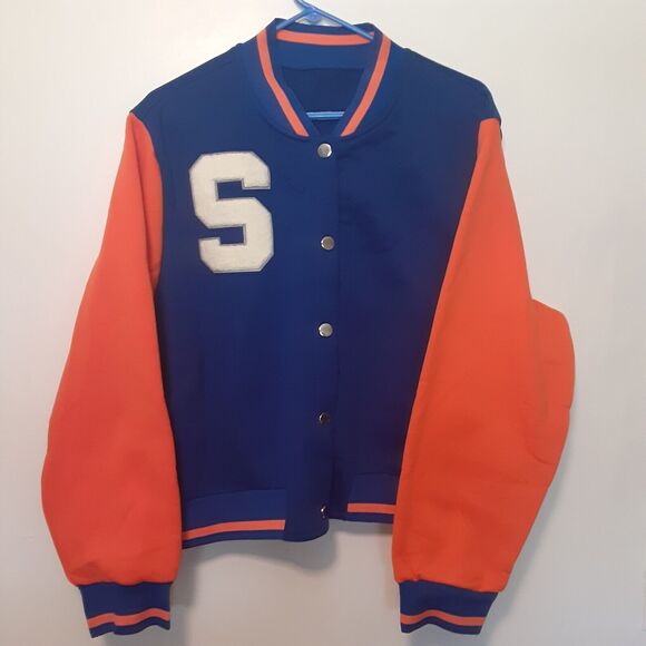Shein Curve Jacket Women 4XL Blue Orange Varsity Bomber Button Up - Picture 1 of 7